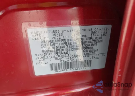 2015 Nissan Sentra Fe+ S/S/Sl/Sr/Sv из США, поврежденный, VIN 3N1AB7AP9FL656831